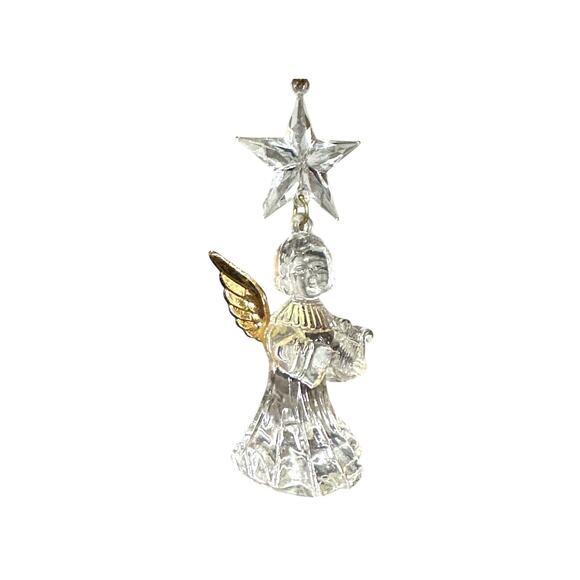 Clear Acrylic Angel Ornament With Gold Wings & Star Holiday Decoration 3.5" - Picture 2 of 14